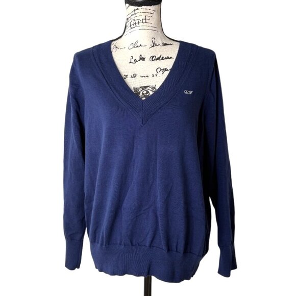 Vineyard Vines Sweaters - Vineyard Vines V-Neck Sweater Pullover Long Sleeve Cotton Blue Womens Size XL